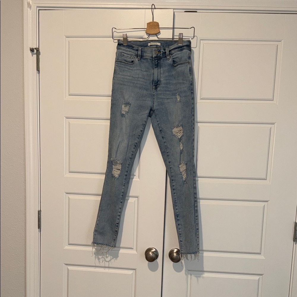 pacsun distressed light wash high waist frayed hem skinny jeggings size 27